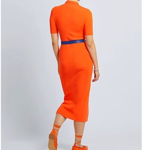 Woman ORANGE KNIT VISCOSE ZIP-UP POLO NECK DRESS Midi New with tag SIZE US XXL​ - Picture 5 of 5